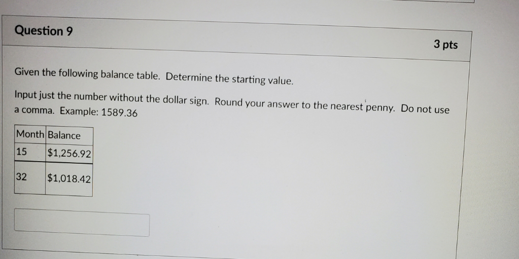 Given the following balance table. Determine the