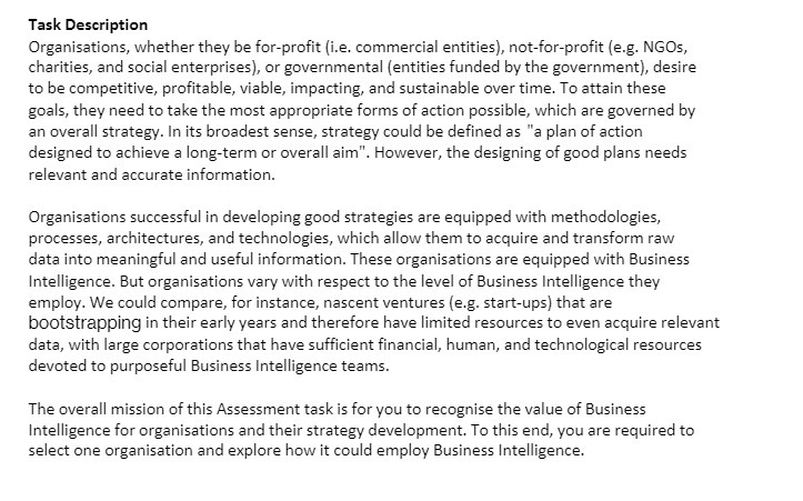 Task Description Organisations, whether they be