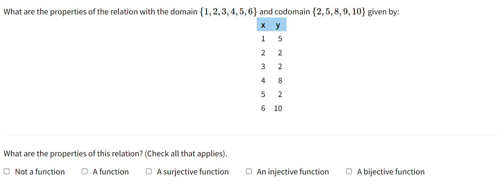 Compute the following set operations, given the