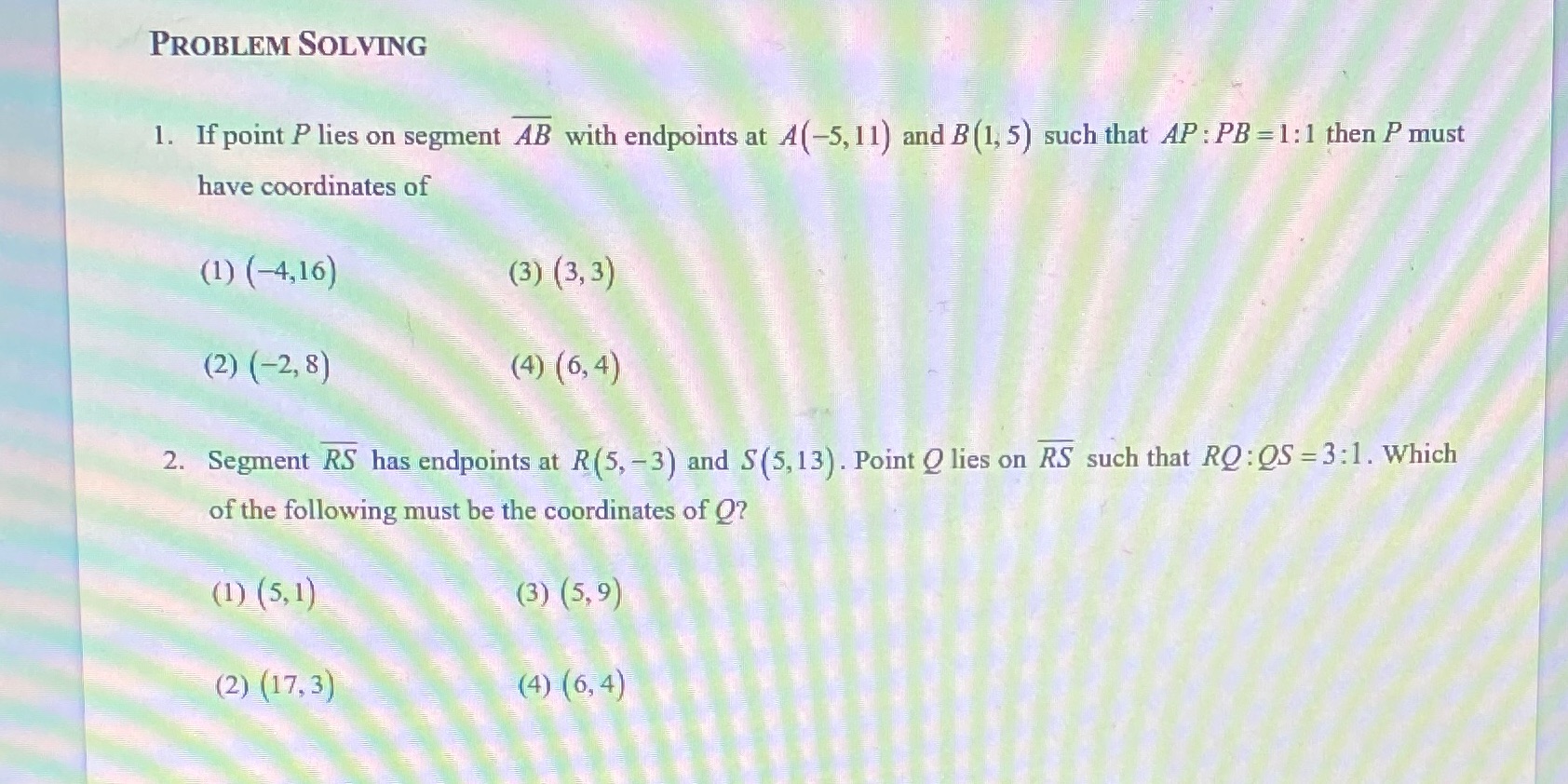 PROBLEM SOLVING 1. If point P lies on segment AB