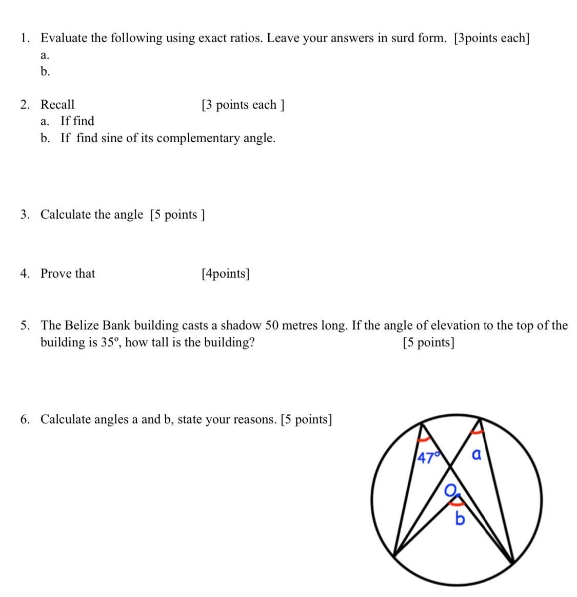 1. Evaluate the following using exact ratios.