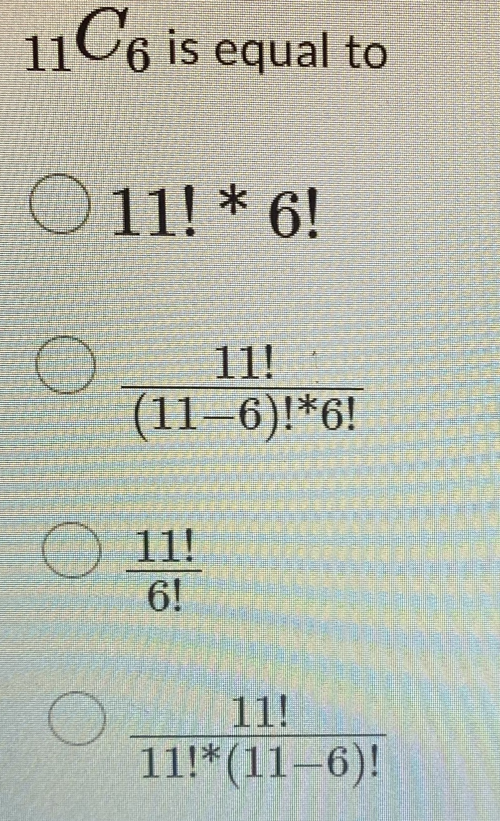 1) The number of combinations of eight items