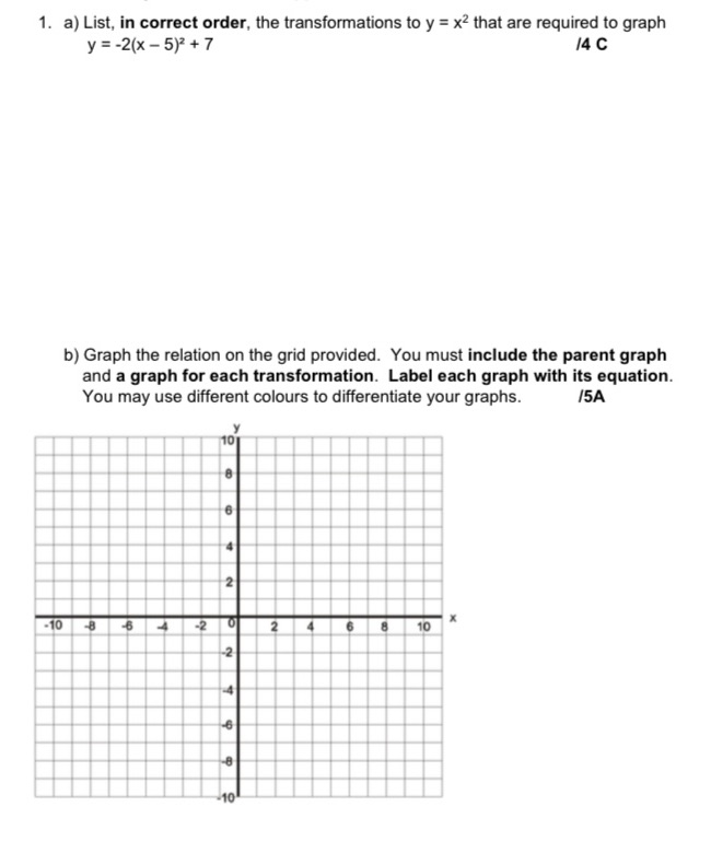 I need help with Quadratic relations 1. a) List,
