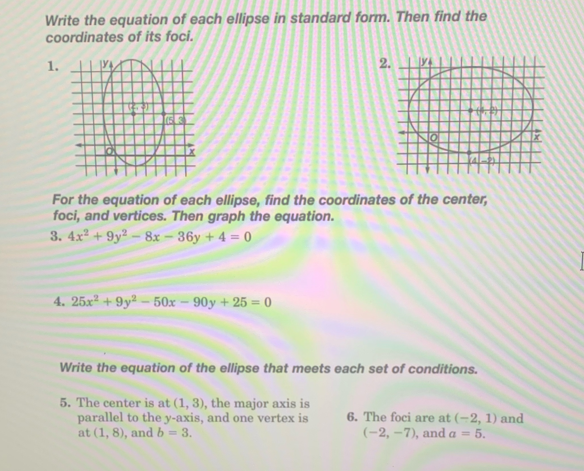 Write the equation of each ellipse in standard