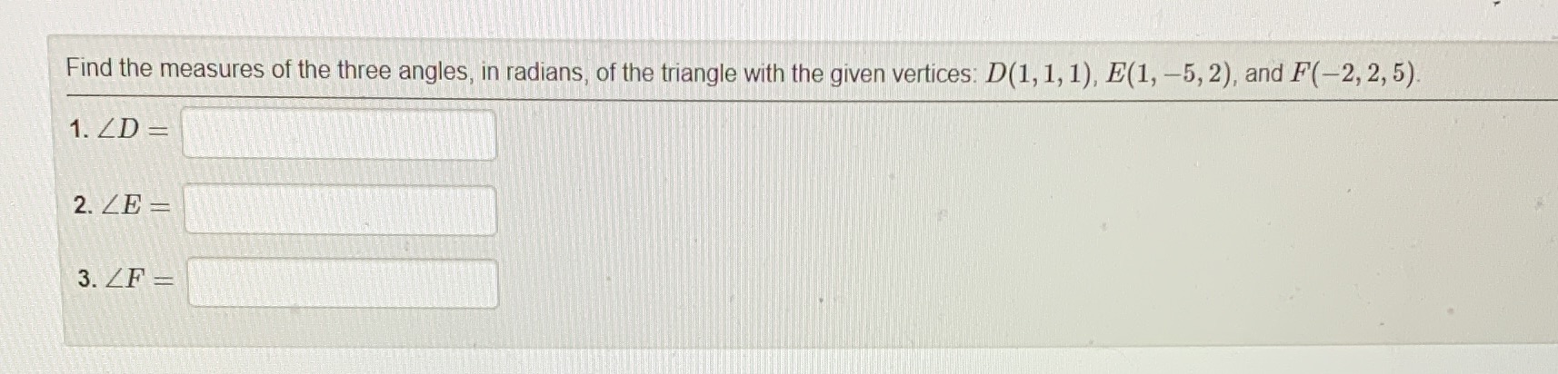 Find the measures of the three angles, in