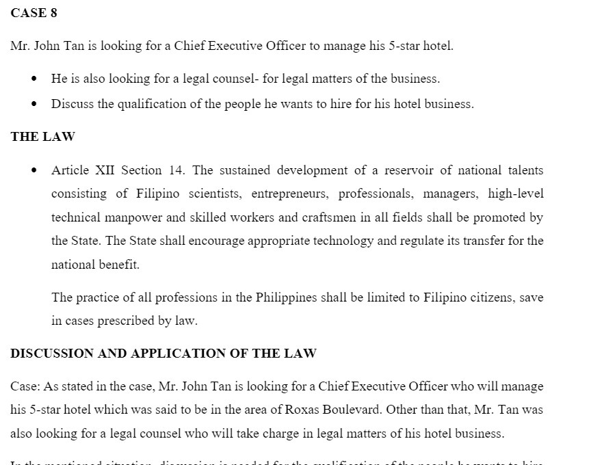 CASE 8 Mr. John Tan is looking for a Chief