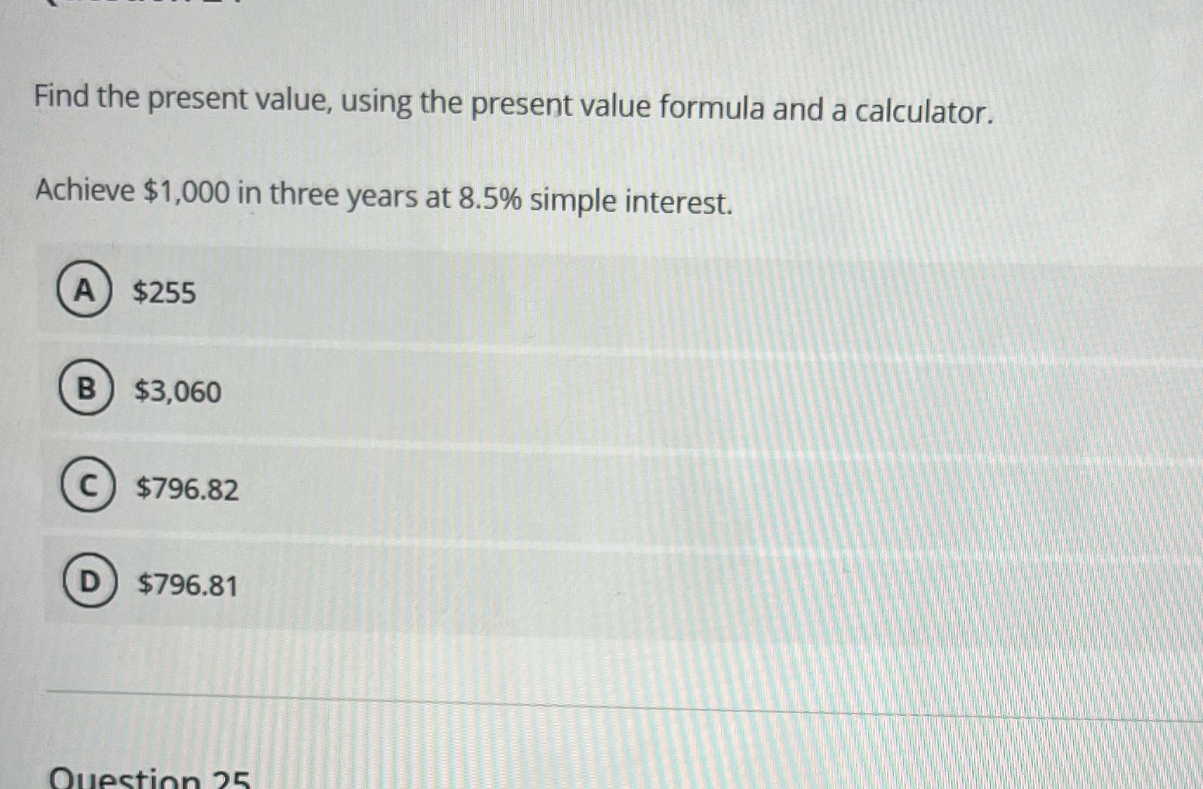 Find the present value, using the present value