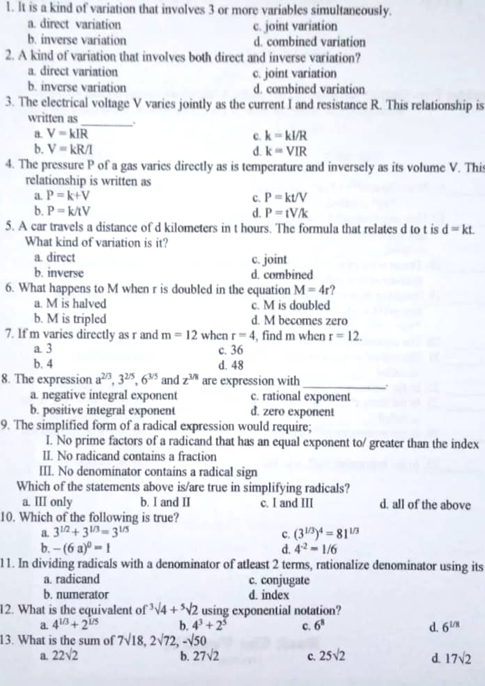SHOW SOLUTIONS, PLEASE .P.u.t. the letter of the