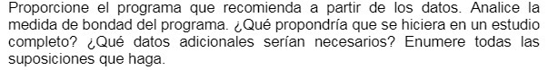 Proporcione el programa que recommenda a partir