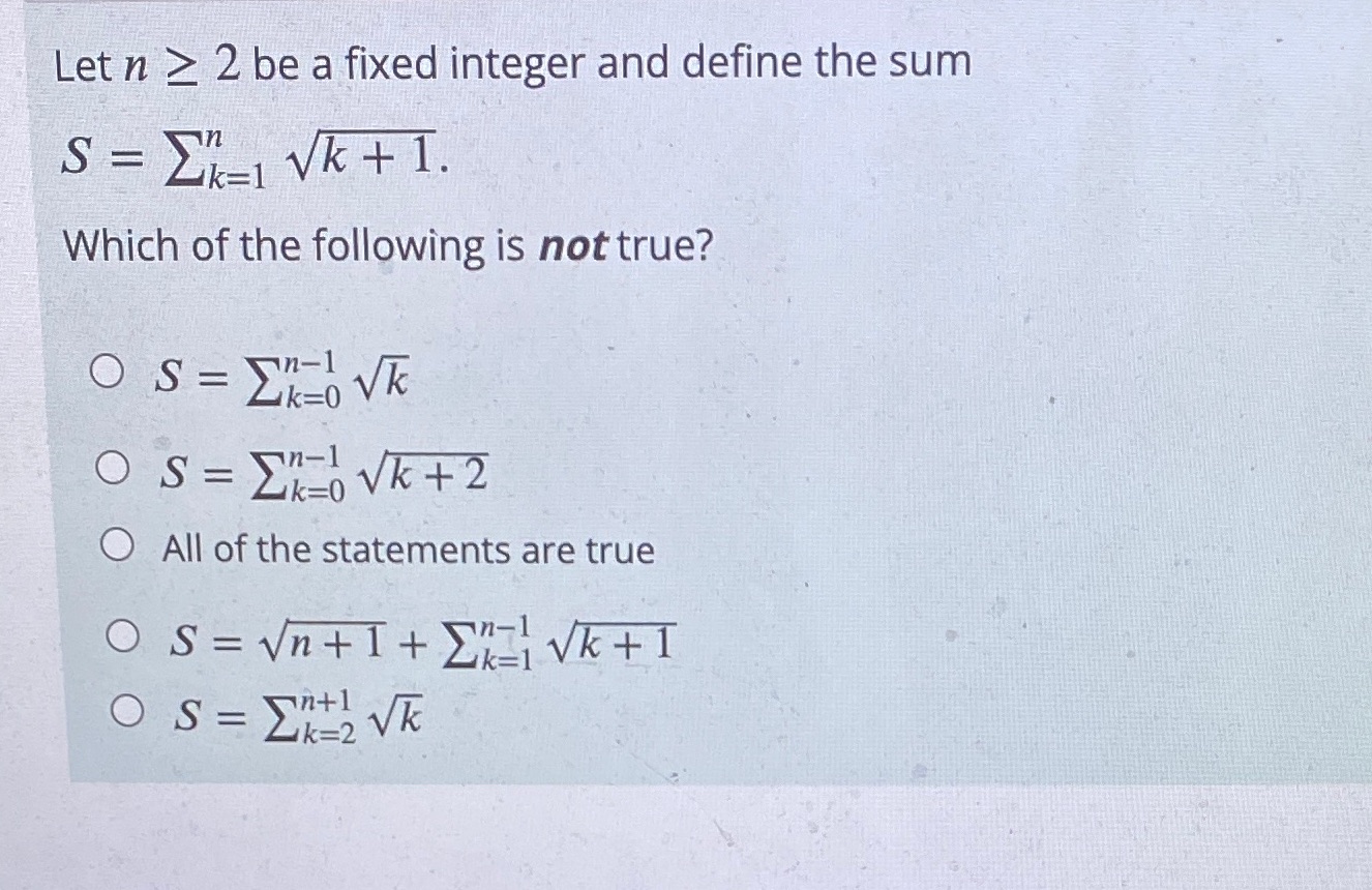 Let n > 2 be a fixed integer and define the sum S
