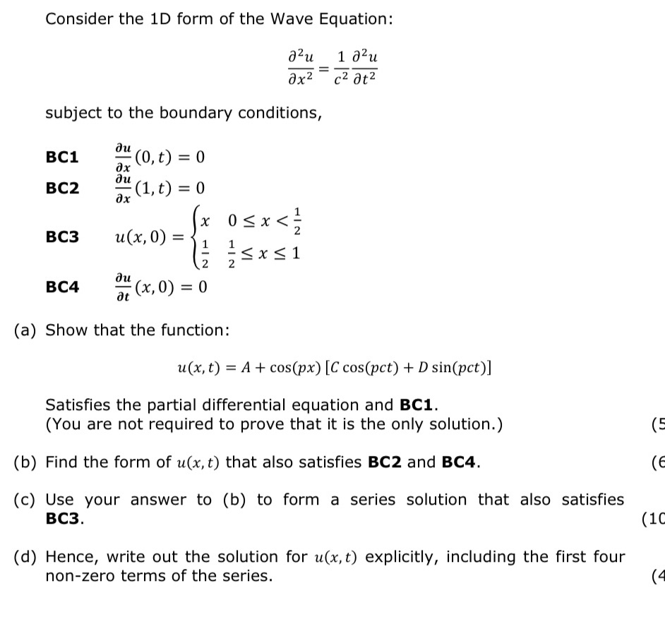 (a) (b) (C) (d) Consider the 1D form of the Wave
