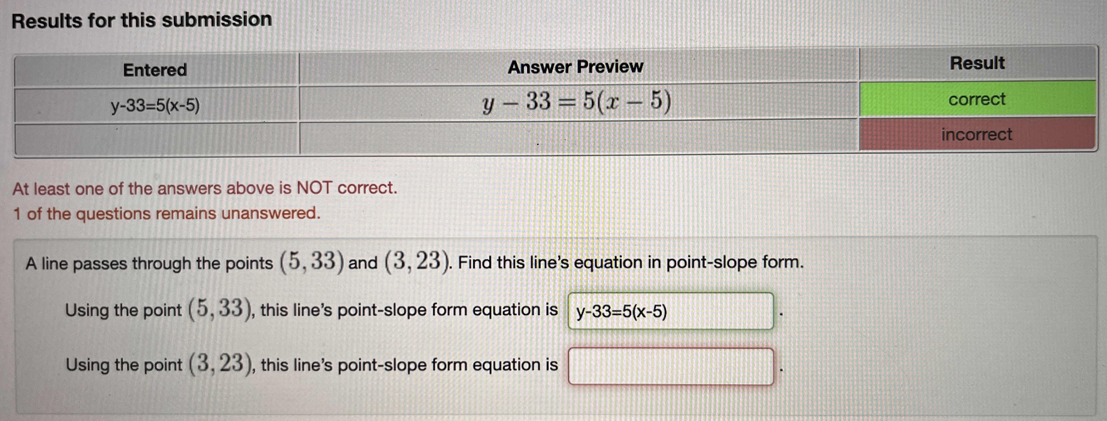 Results for this submission Entered Answer