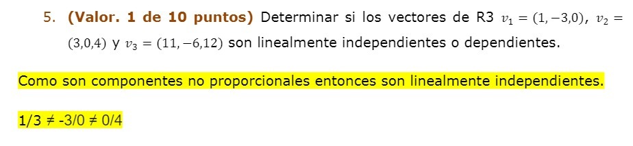 5. (Valor. 1 de 10 puntos) Determinar si los