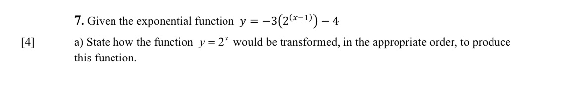 7. Given the exponential function y =