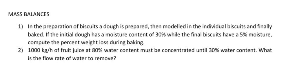 Mass balance .want the structure MASS BALANCES 1)
