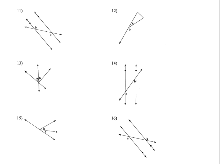 Geometry Name the Relationship of Angles Name the