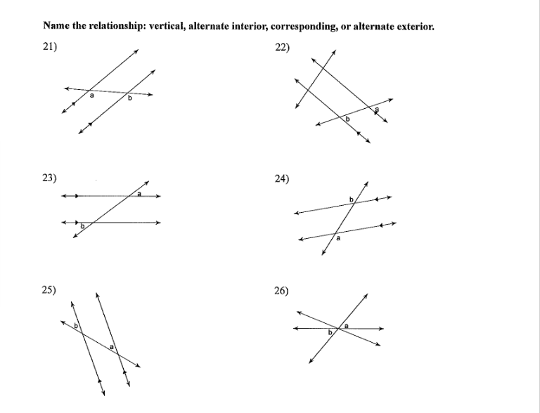 Geometry Name the Relationship of Angles Name the