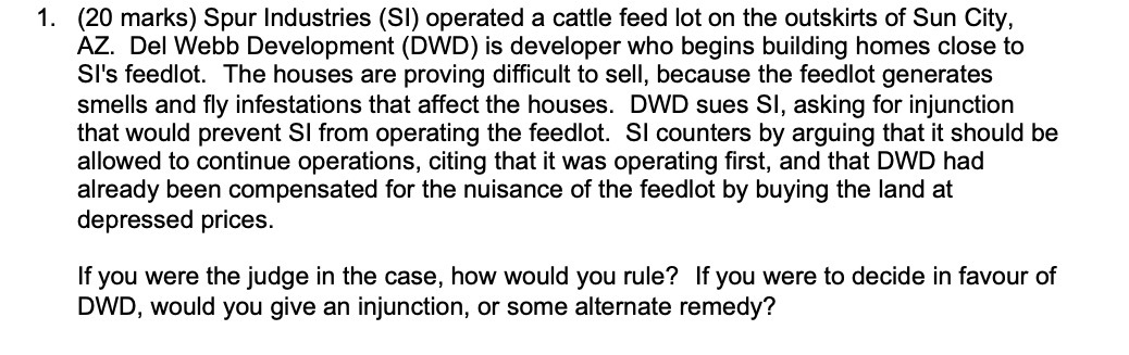 1. (20 marks) Spur Industries (SI) operated a