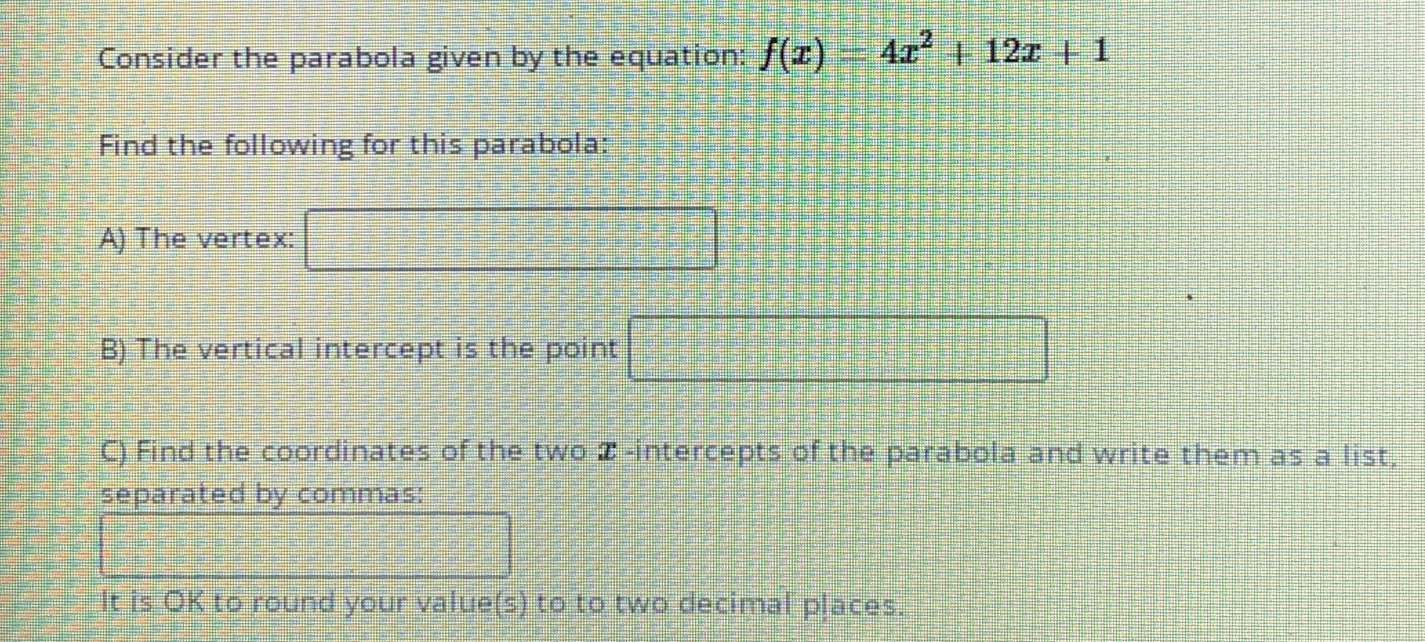 Consider the parabola given by the equation: f(@)