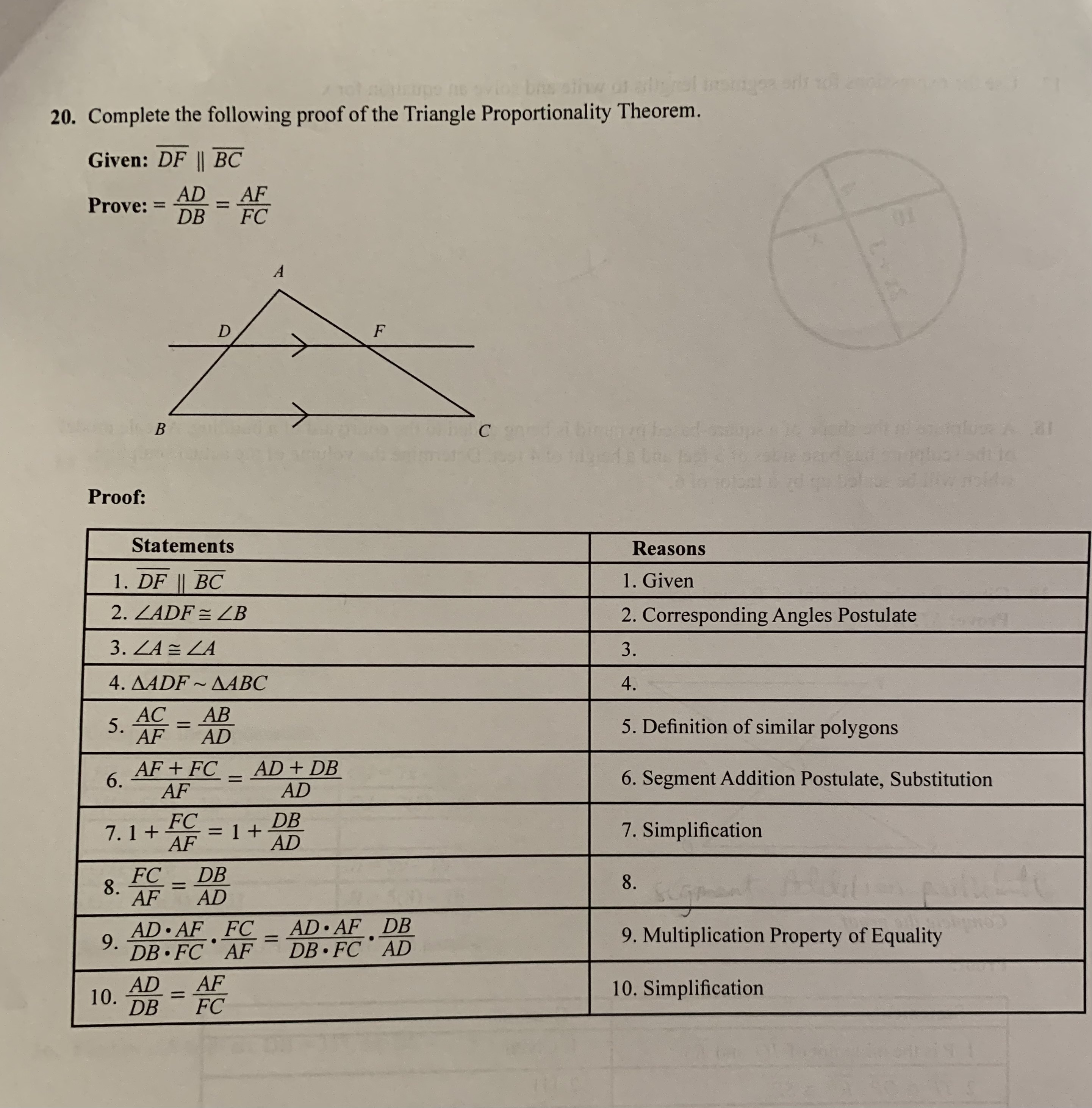 20. Complete the following proof of the Triangle