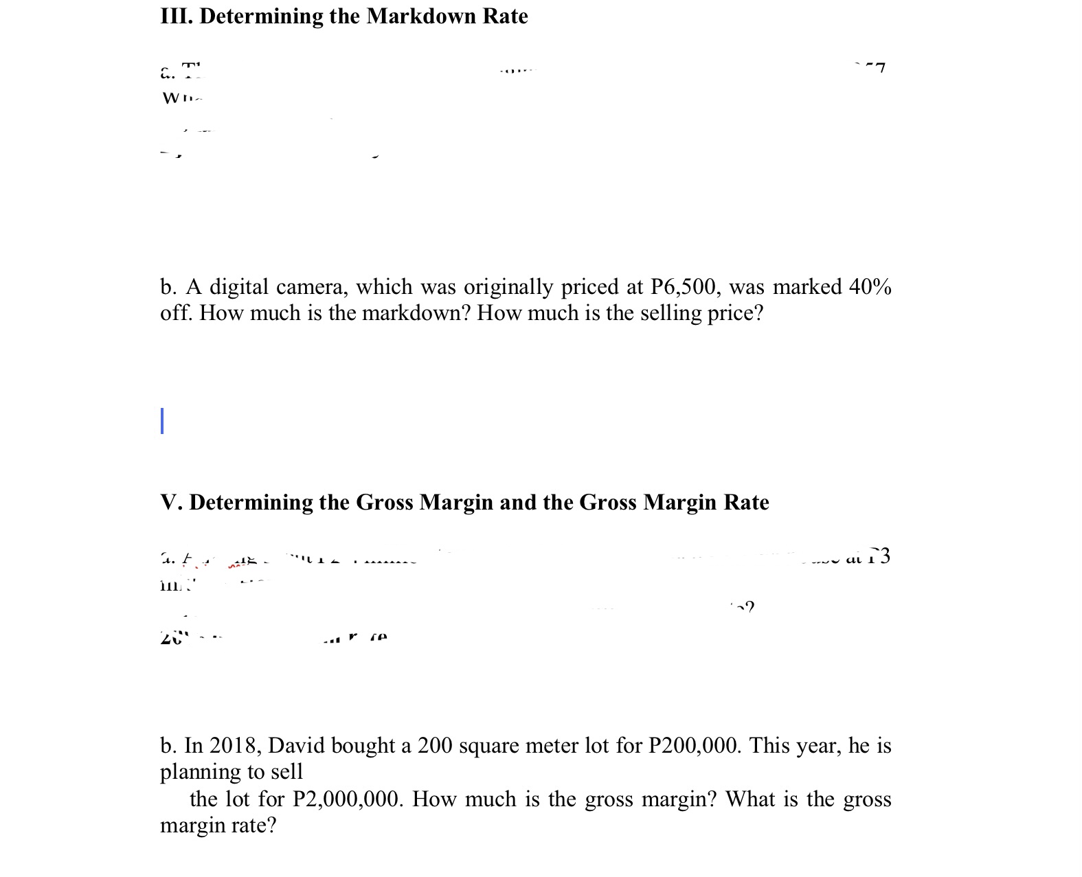 III. Determining the Markdown Rate ".1 ______ -