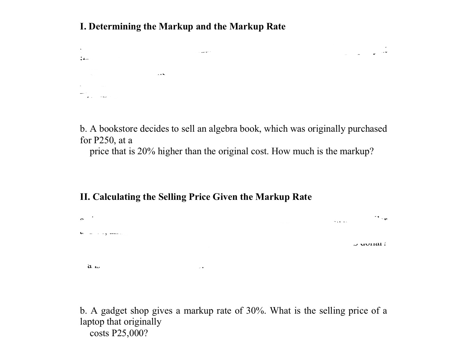 III. Determining the Markdown Rate ".1 ______ -