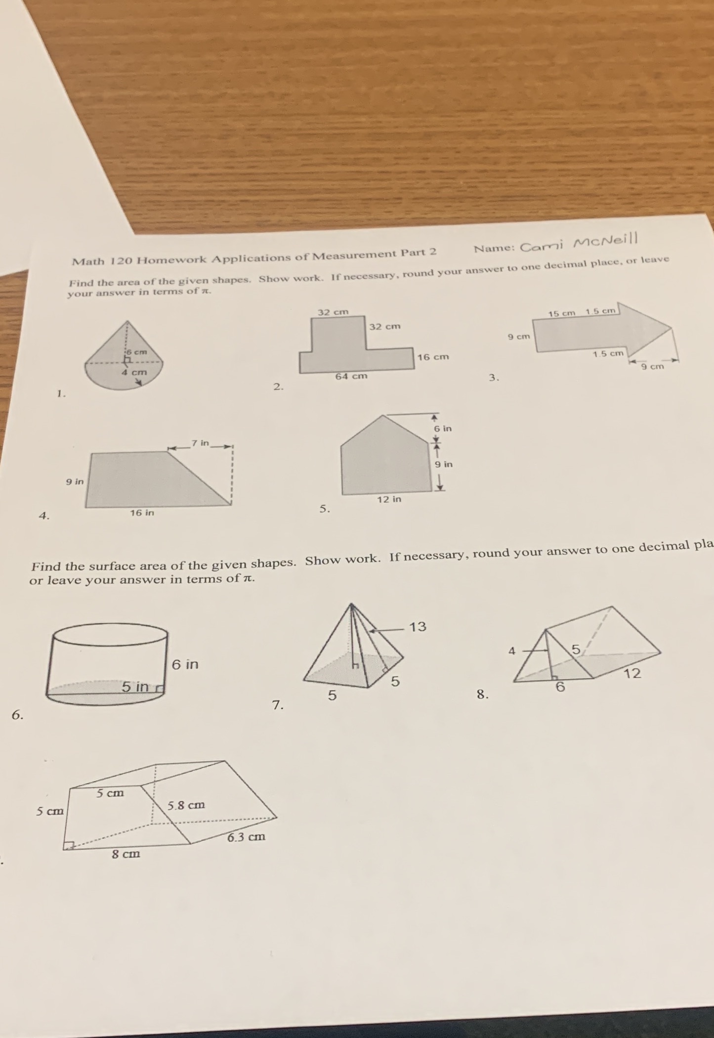 Math 120 Homework Applications of Measurement