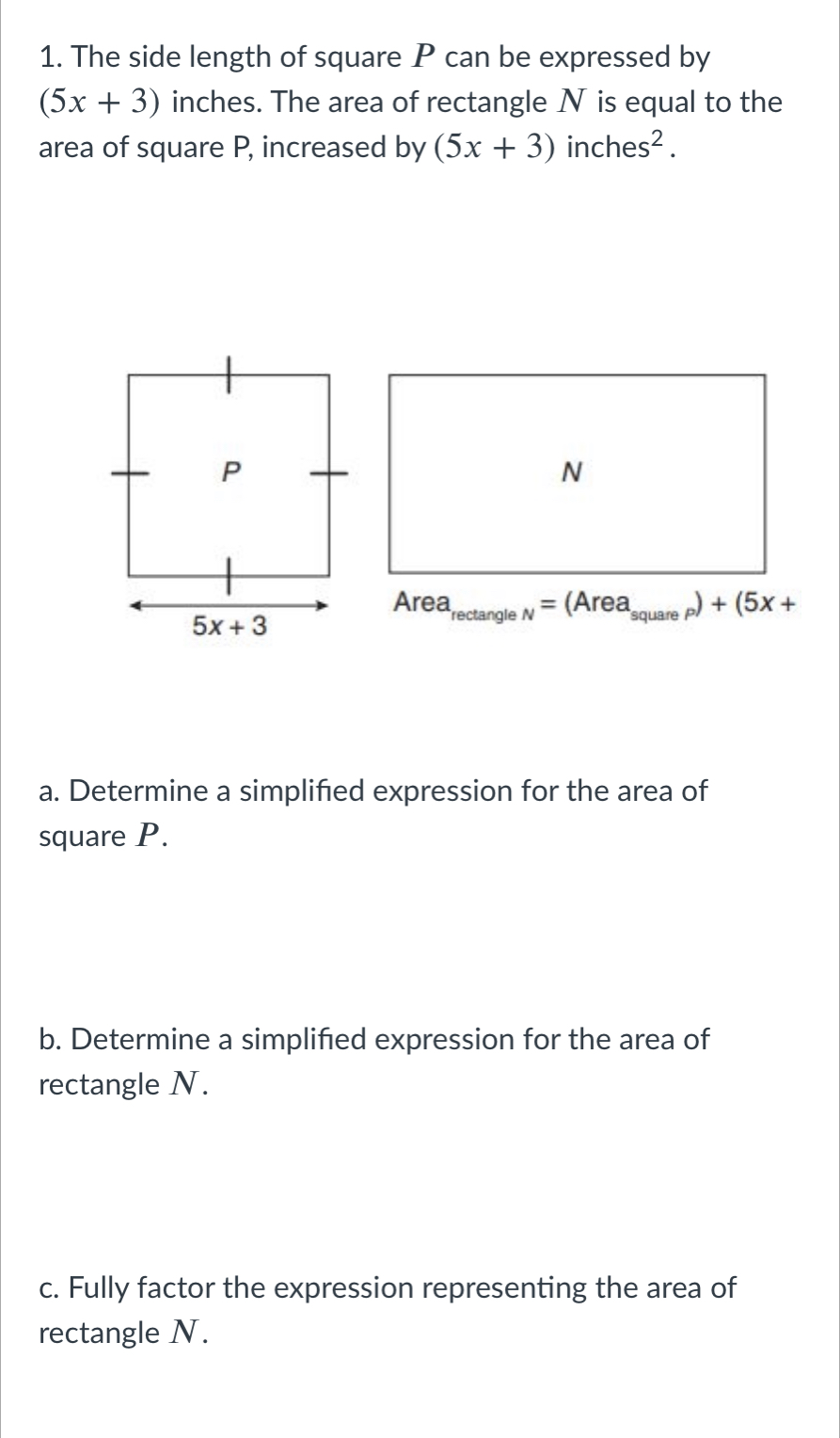 1. The side length of square P can be expressed