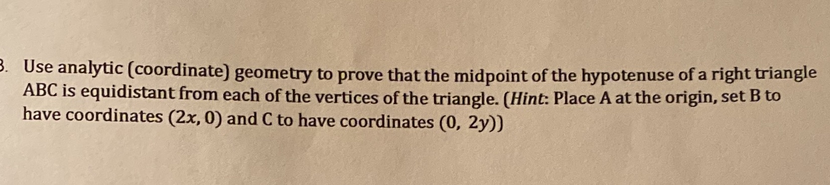 Use analytic (coordinate) geometry to prove that