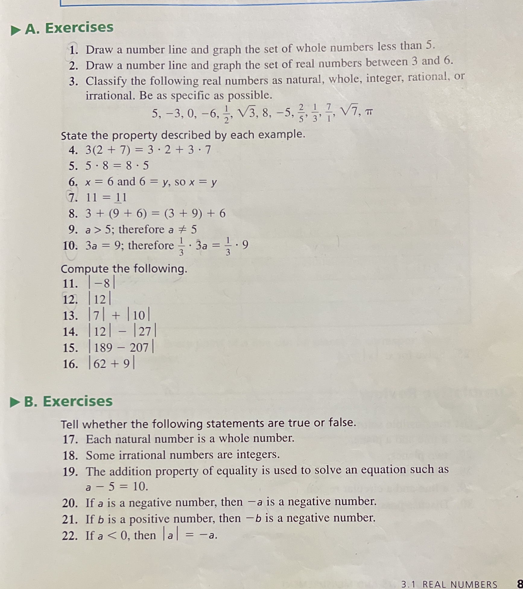 1-22 pls A. Exercises 1. Draw a number line and