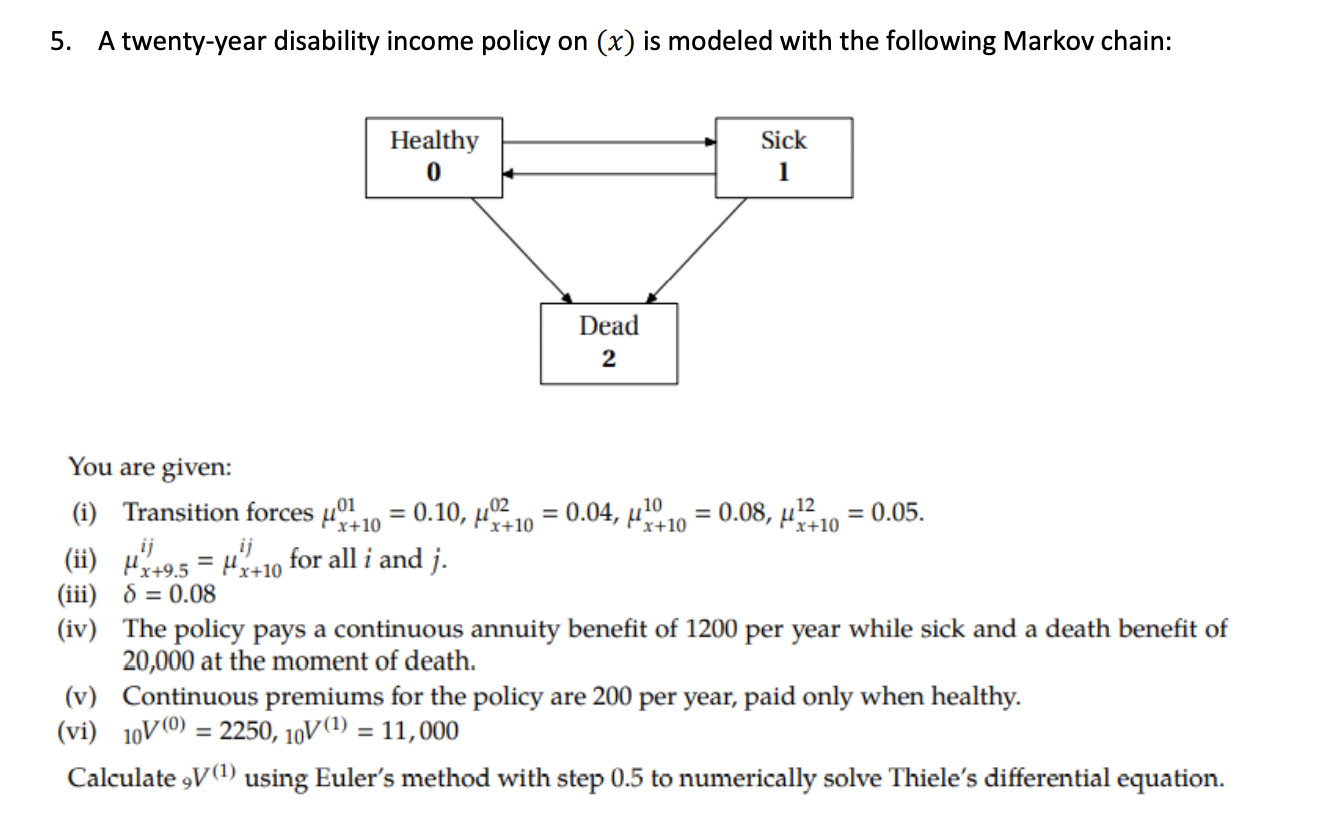 5. A twenty-year disability income policy on (x)