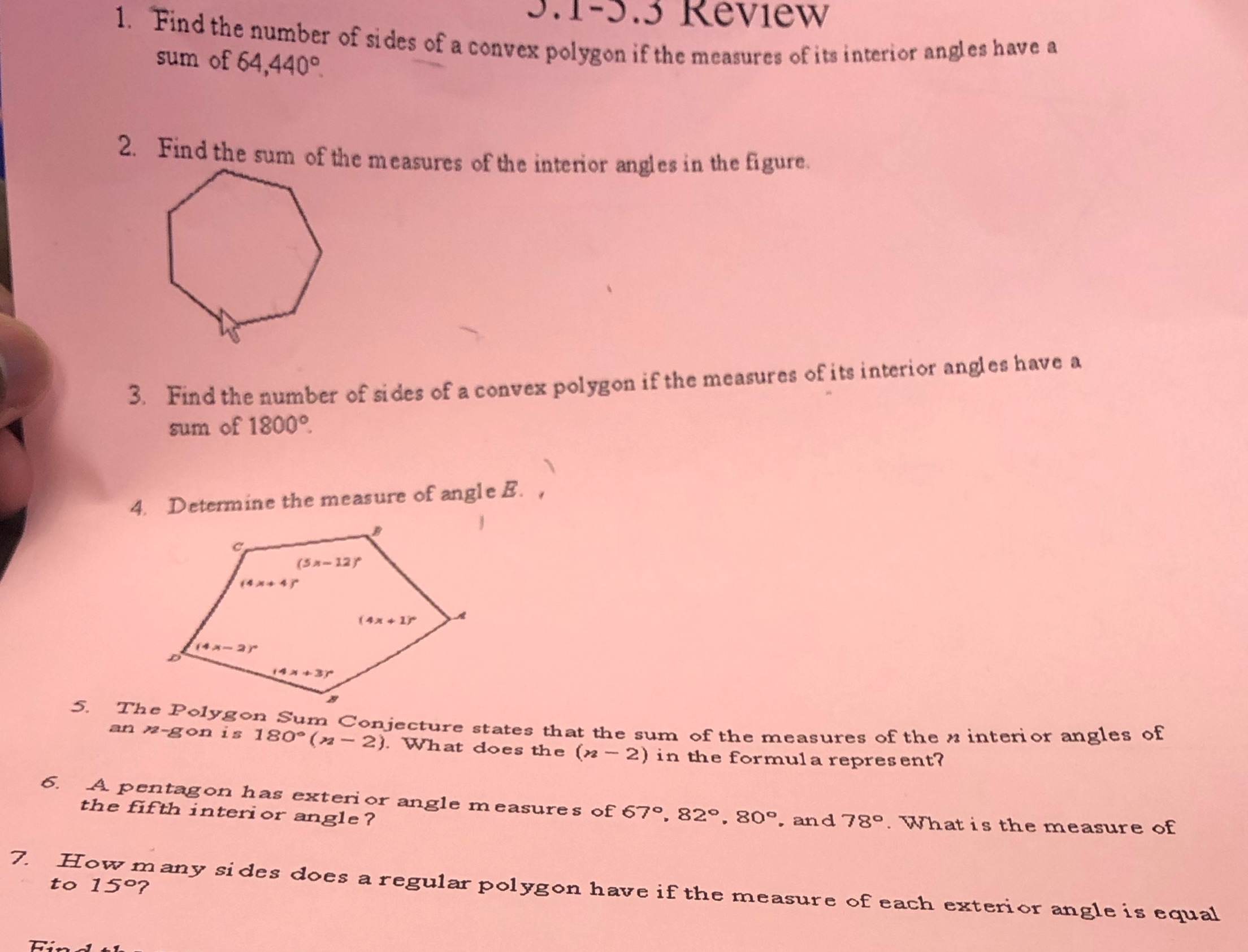 J. 1-5.3 Review 1. Find the number of sides of a
