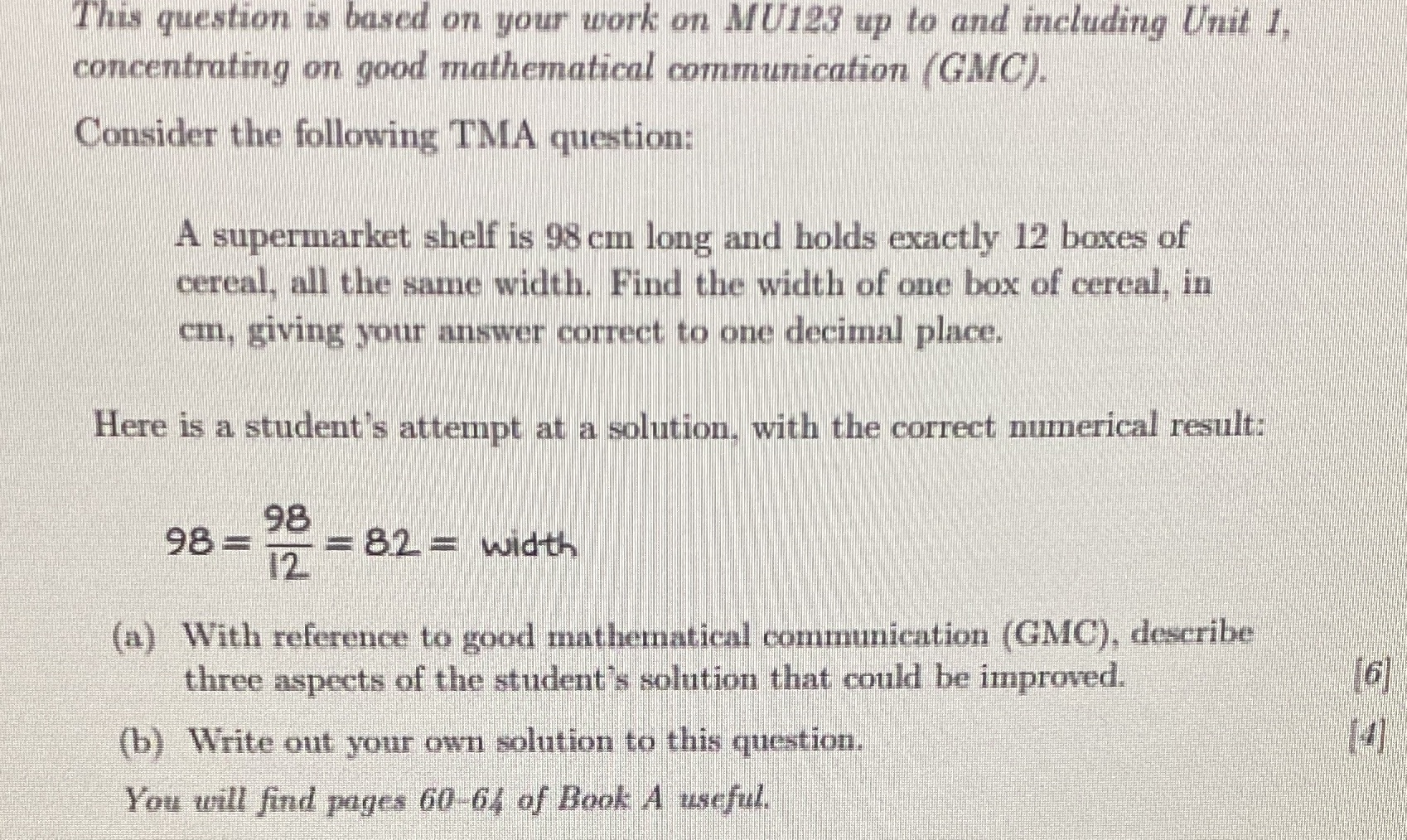 This question is based on your work on AfU123 up