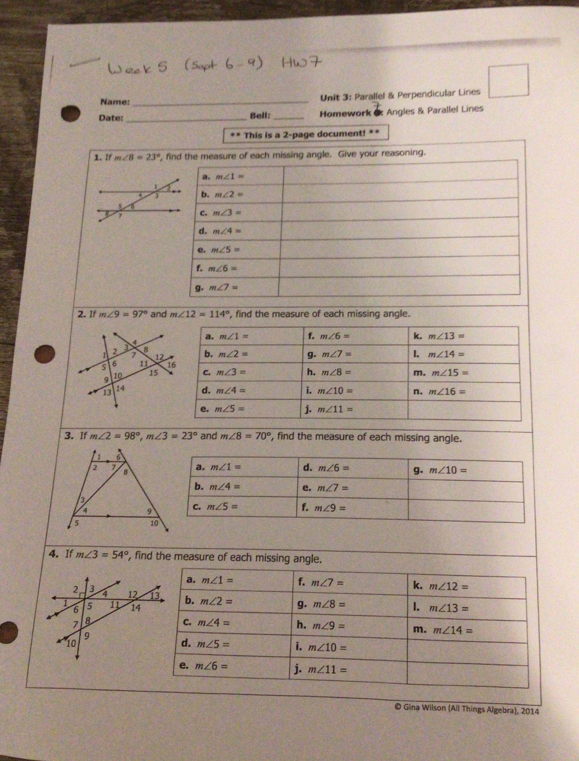Week S ( sept 6 - 9 ) HW7 Name: Unit 3: Parallel