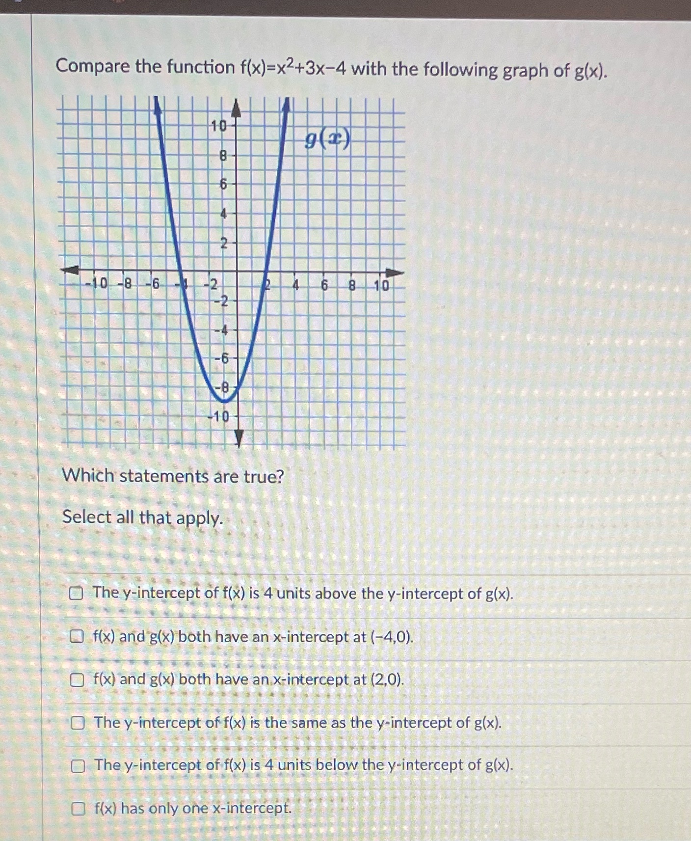 Compare the function f(x)=x2+3x-4 with the