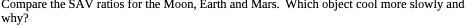 Compare the SAV ratios for the Moon, Earth and