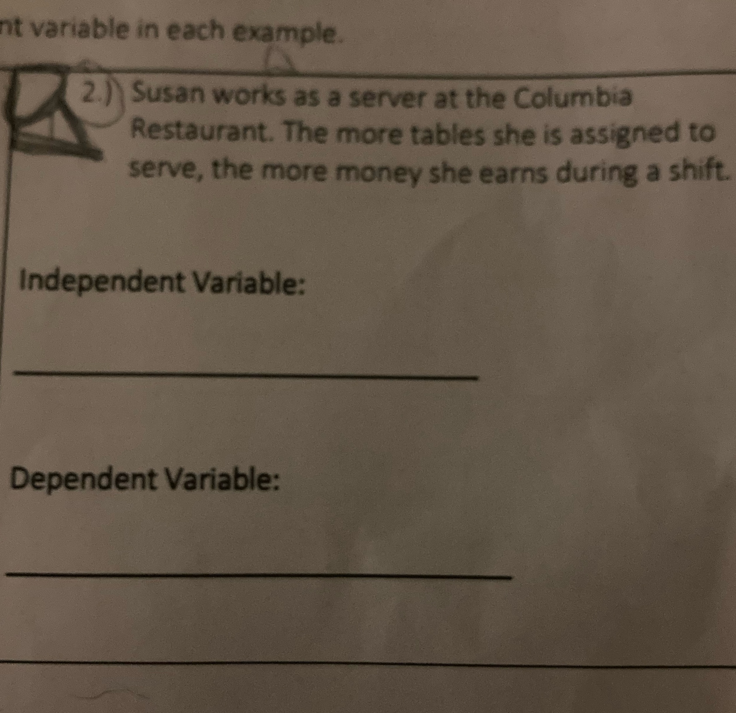 nt variable in each example 2.)\\ Susan works as