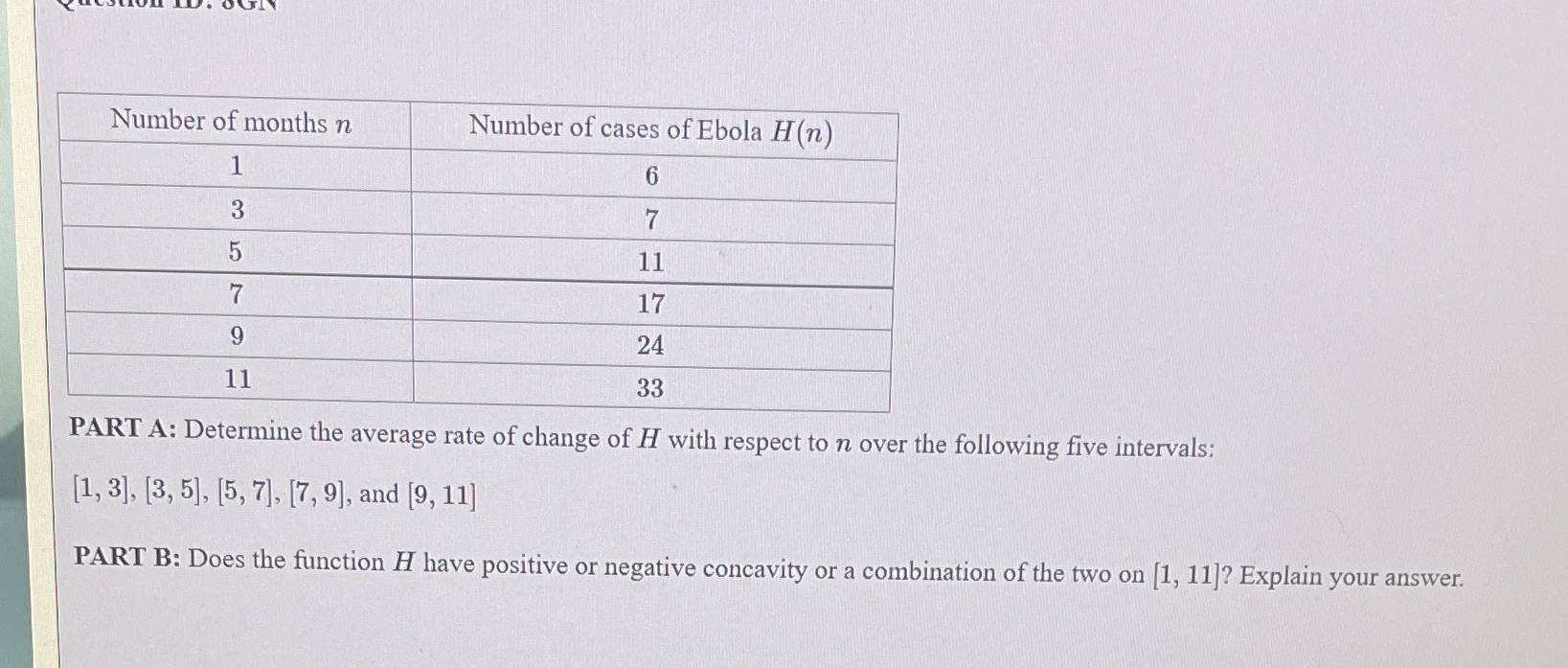 Number of months n Number of cases of Ebola H(n)