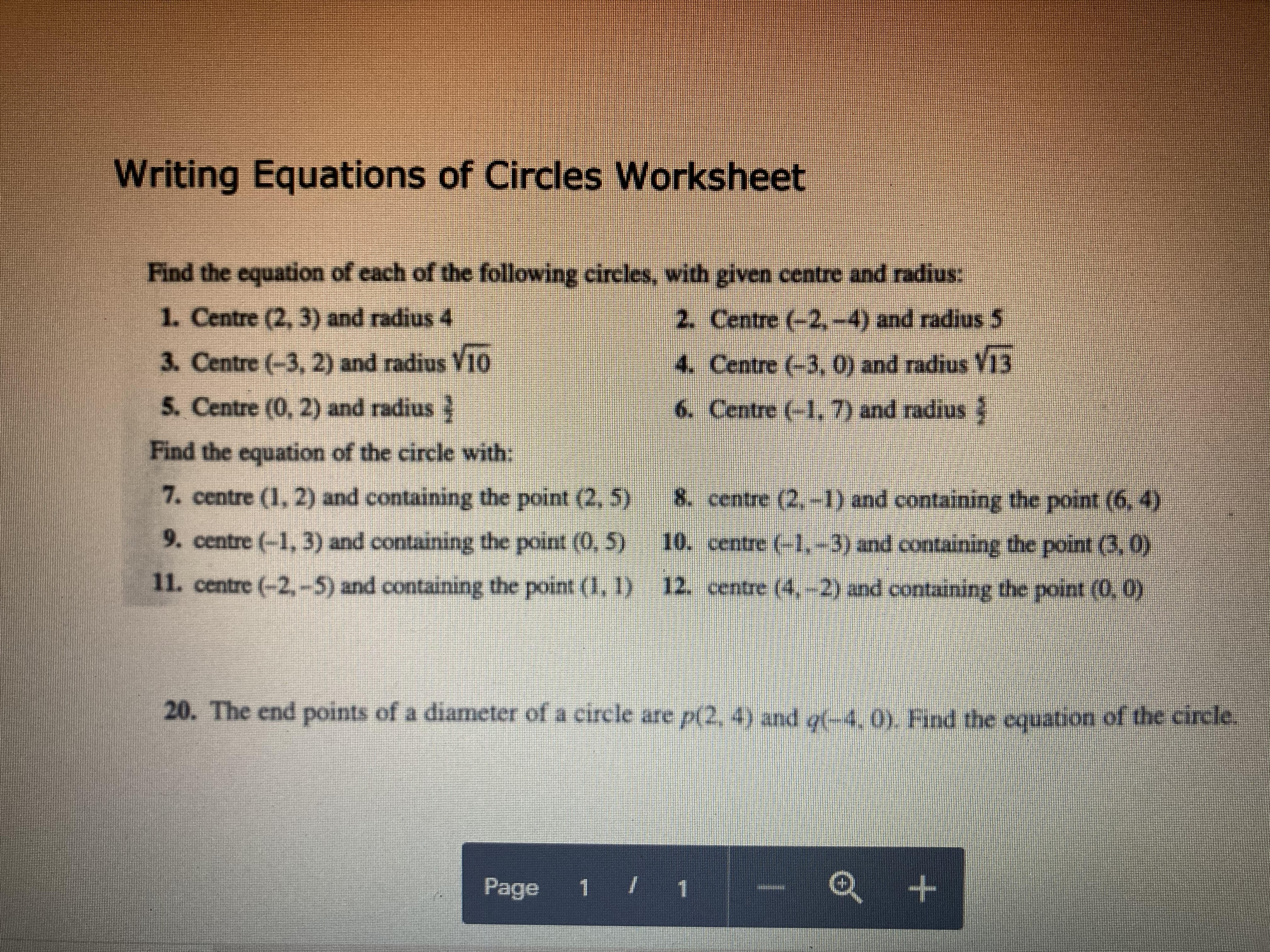 geometry, writing equations of circles. Writing