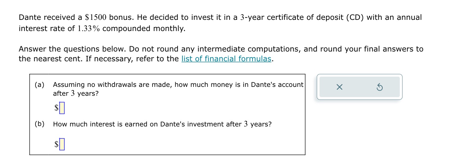 Dante received a $1500 bonus. He decided to