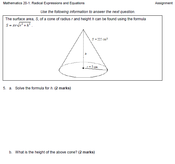 Mathematics 20-1: Radical Expressions and