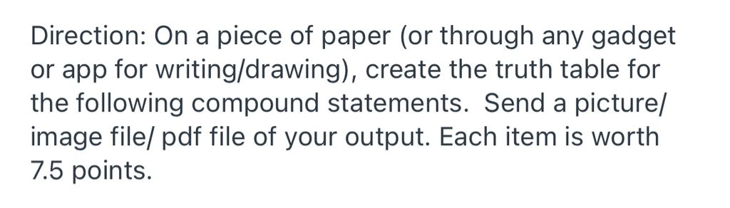 Direction: On a piece of paper (or through any