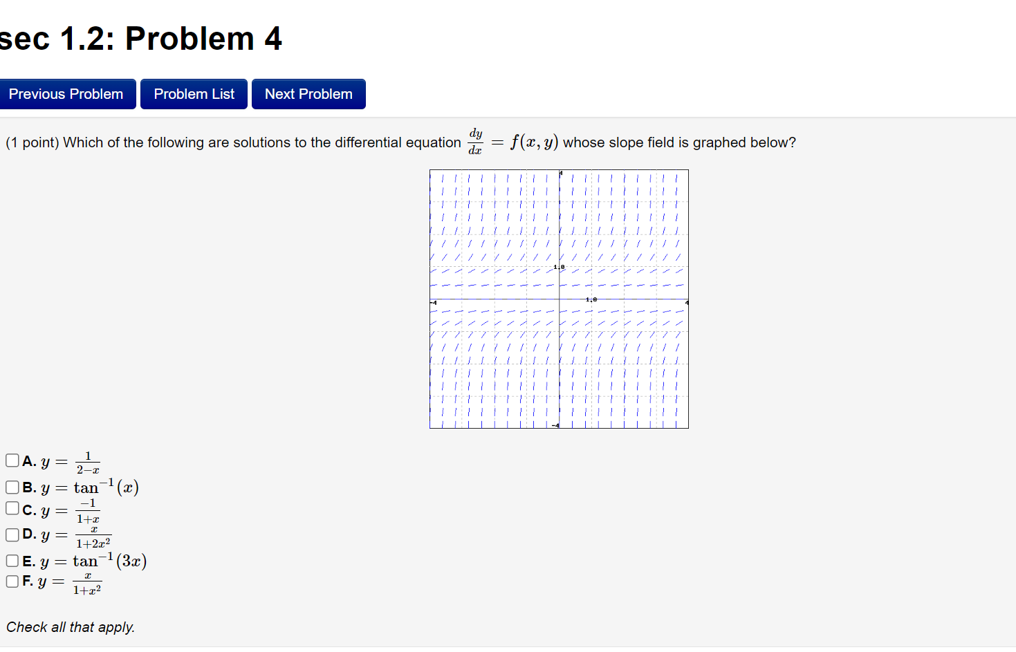 sec 1.2: Problem 1 Previous Problem Problem List