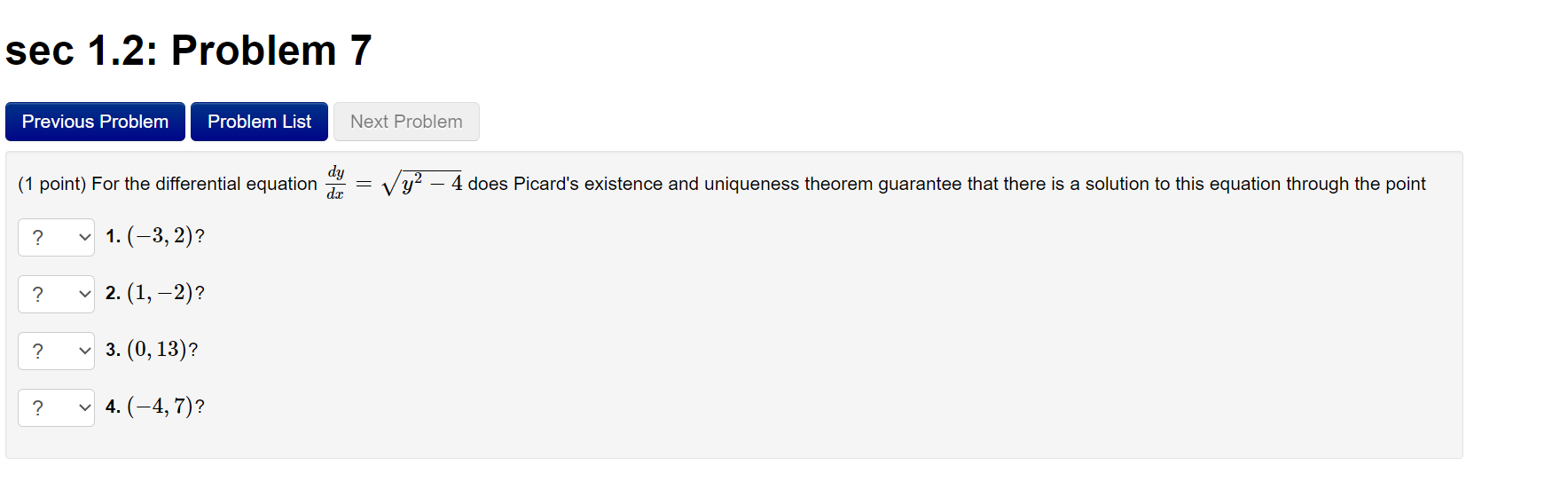 sec 1.2: Problem 1 Previous Problem Problem List