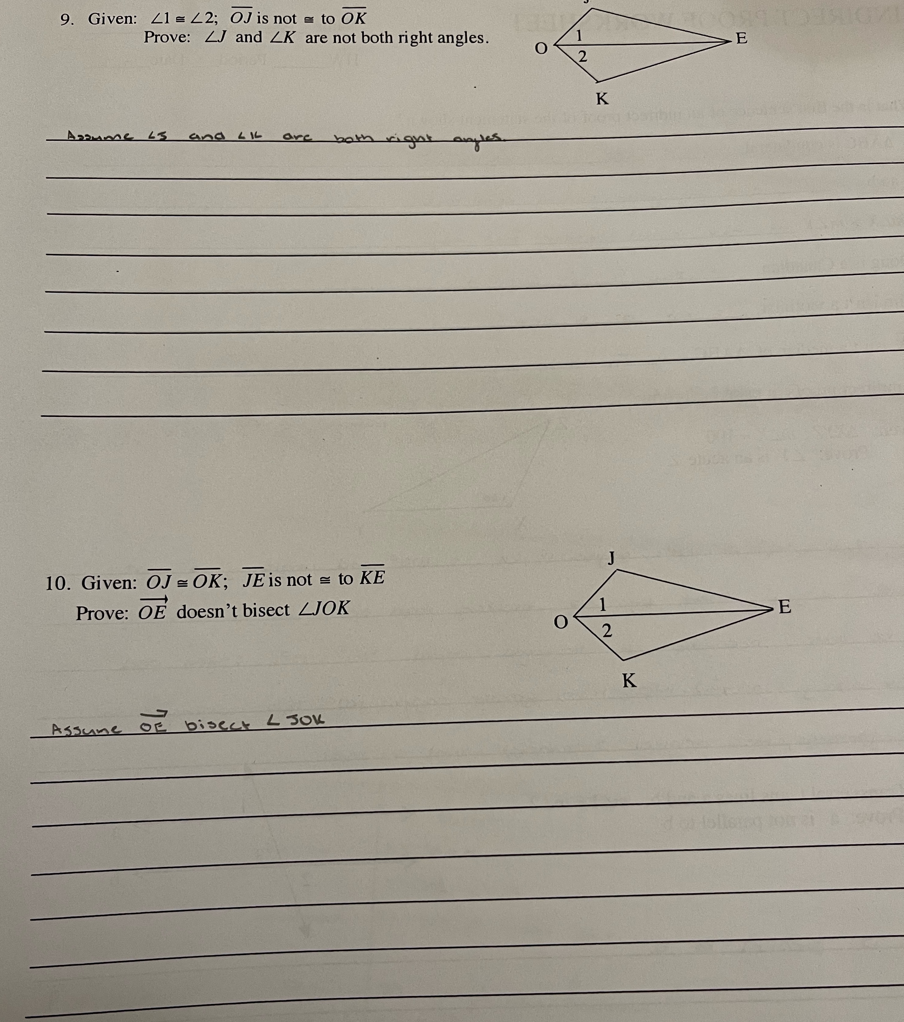 9. Given: 41 = 42; OJ is not = to OK Prove: LJ