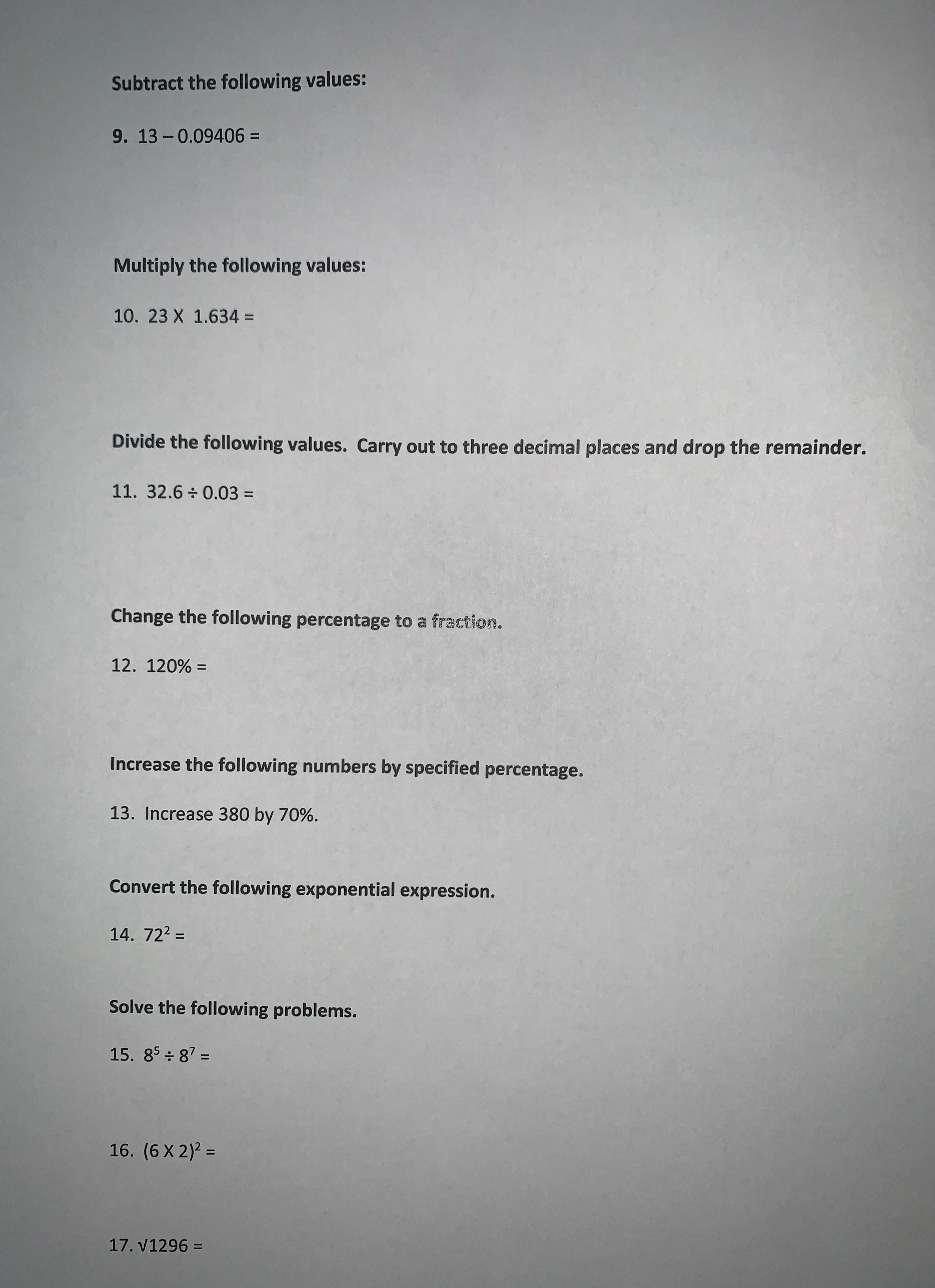 Subtract the following values: 9. 13 - 0.09406 =