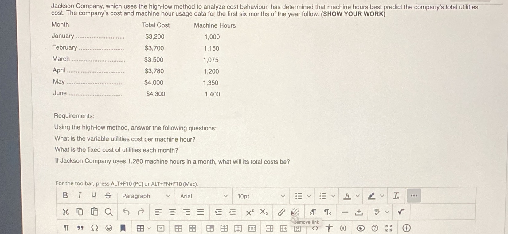 Jackson Company, which uses the high-low method