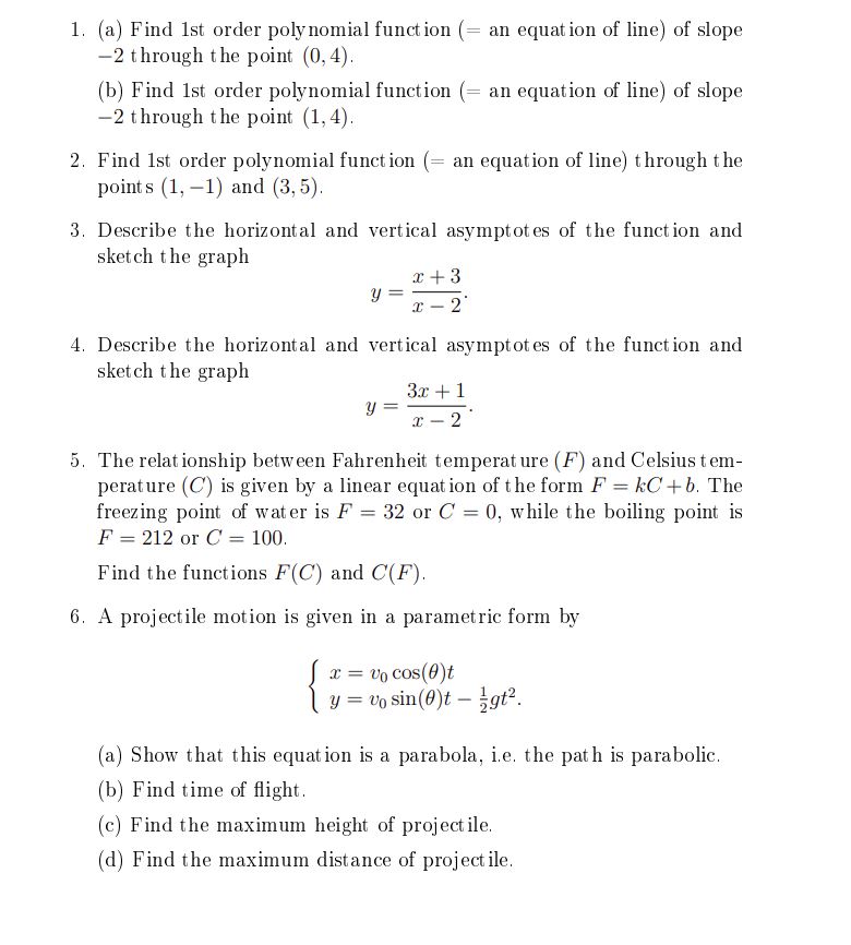 l. {a} Find 1st order polynomial function [2 an