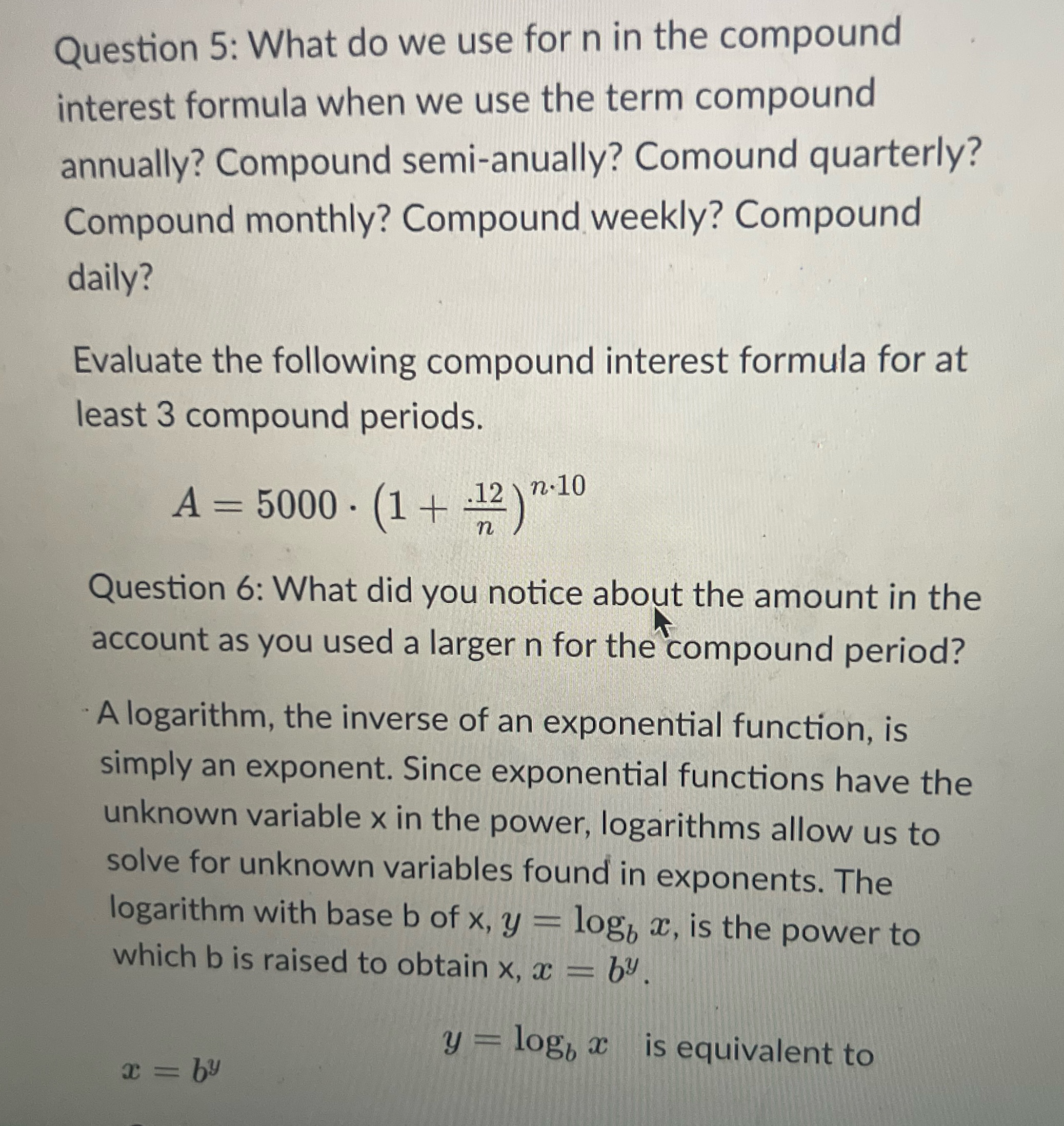 Question 5: What do we use for n in the compound