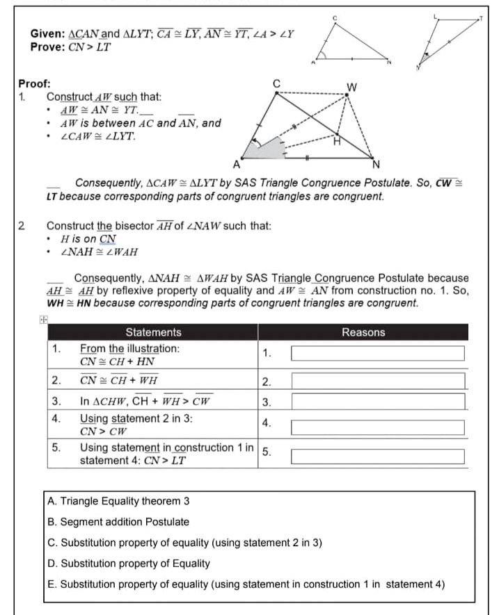 A. Directions: Complete the following proof by